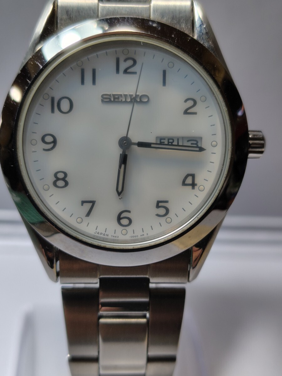 SEIKO　SQ QZ　セイコー　エスキュー　デイト　クォーツ　メンズ 腕時計　純正ブレス　稼働品　404-0004_画像1