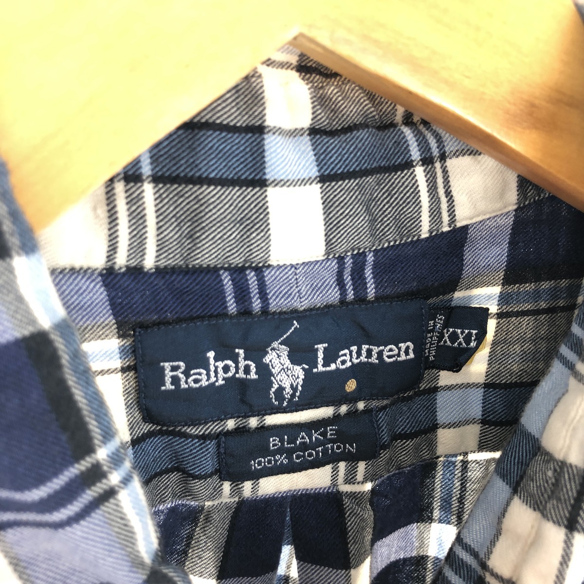 古着 ラルフローレン Ralph Lauren BLAKE 長袖 ボタンダウン ライトネルチェックシャツ メンズXXL /eaa445088_画像3