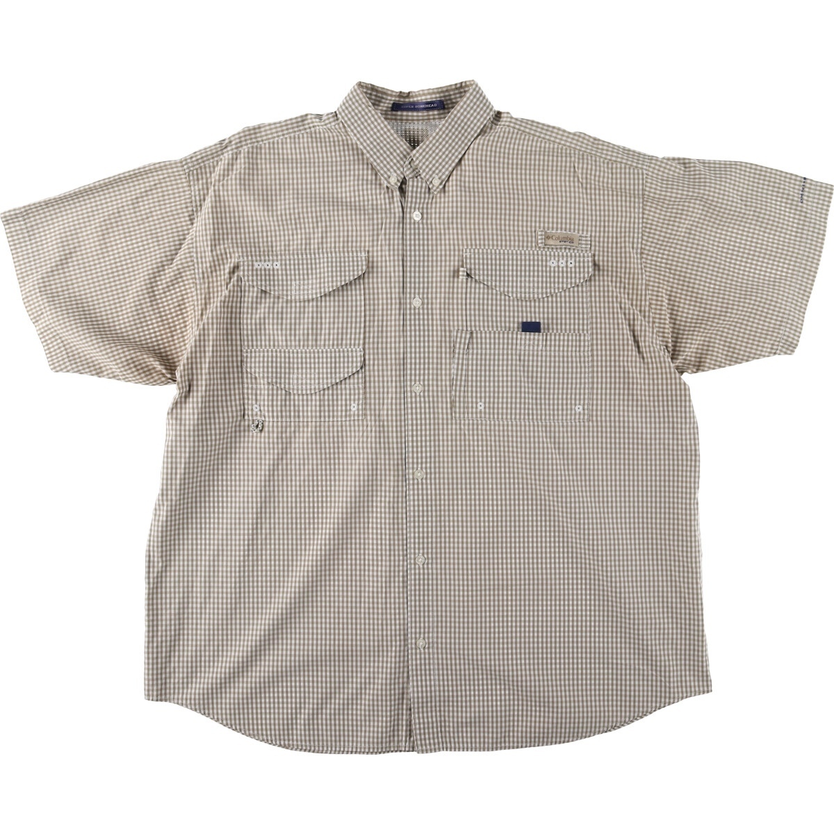 古着 コロンビア Columbia PFG OMNI-SHADE ギンガムチェック ボタンダウン 半袖 フィッシングシャツ メンズXL /eaa441228_画像1