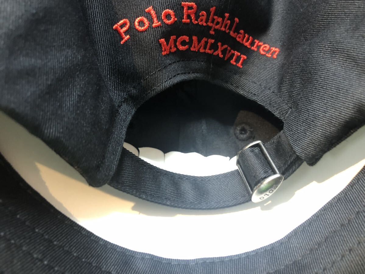 キャップ　PoloRalph Lauren ポロラルフローレン　ブラック帽子 男女用　フリーサイズ　赤刺繍入_画像9