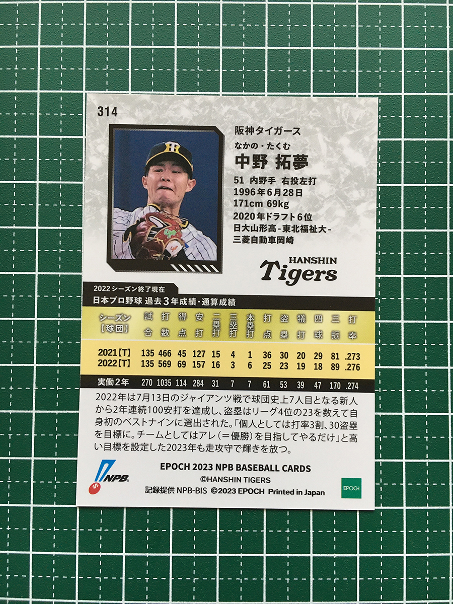 ★EPOCH 2023 NPB プロ野球カード #314 中野拓夢［阪神タイガース］レギュラーカード★_画像2