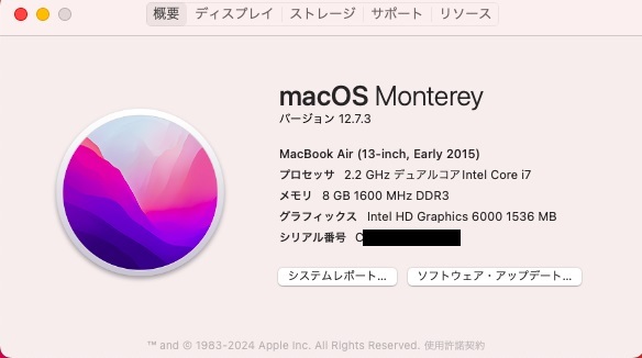 ☆中古☆『MacBook Air 13インチ Eaely 2015（A1466）/ Core i7 / 8GB / SSD512GB』☆送料込☆_画像8