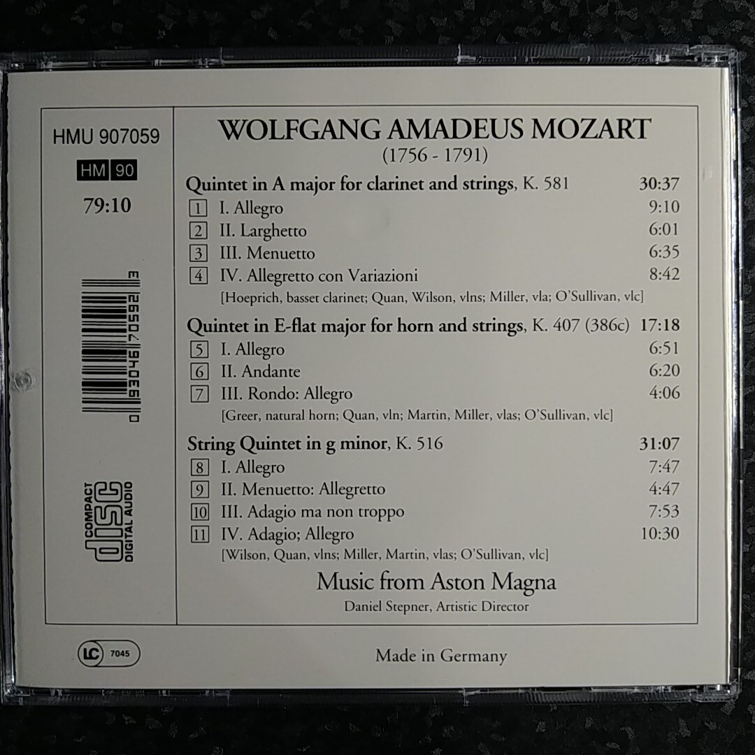 d（輸入盤）ミュージック・フロム・アストン・マグナ　モーツァルト　クラリネット五重奏曲　ホルン五重奏　Music from Aston Magna Mozart_画像2