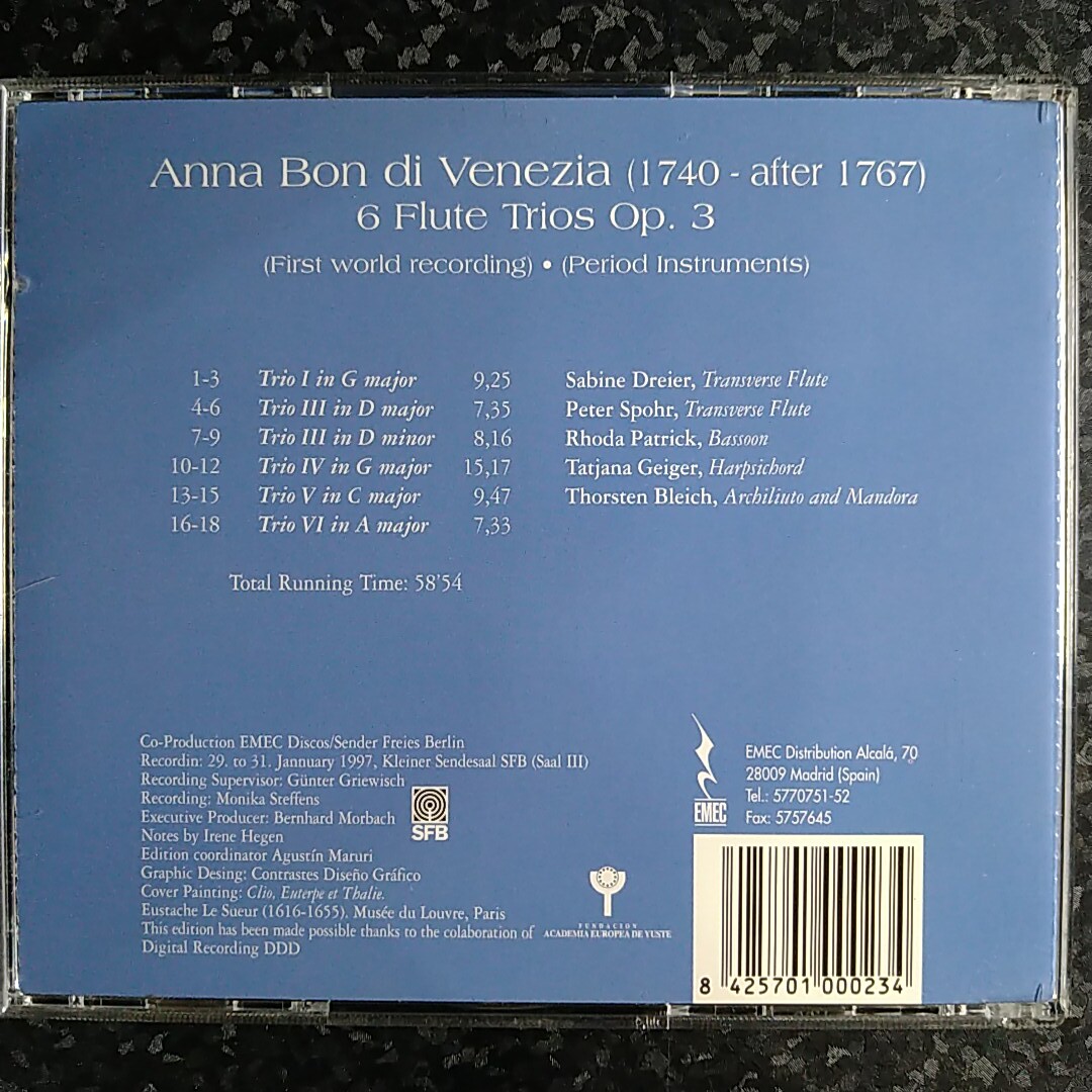 d（輸入盤）アンナ・ボン・ディ・ヴェネツィア　６つのフルート・トリオ Op.3 Anna Bon di Venezia Flute Trios Dreider Spohr_画像2