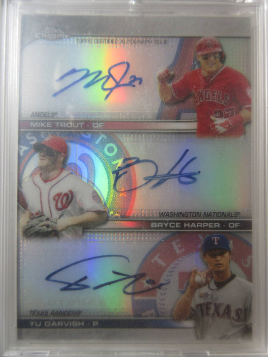 2014 Topps Chrome Baseball Triple Autograph Mike Trout/Bryce Harper/Yu Darvish 1/5 トラウト/ハーパー/ダルビッシュ サイン_画像1