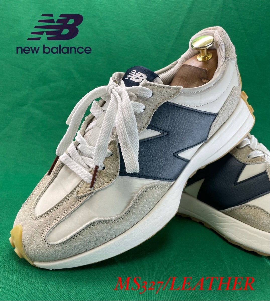  name machine ..! masterpiece college color! all leather model! New balance [WS327] high class leather sneakers! thickness bottom! white × navy blue × ash 25.5cm/US8.5/B