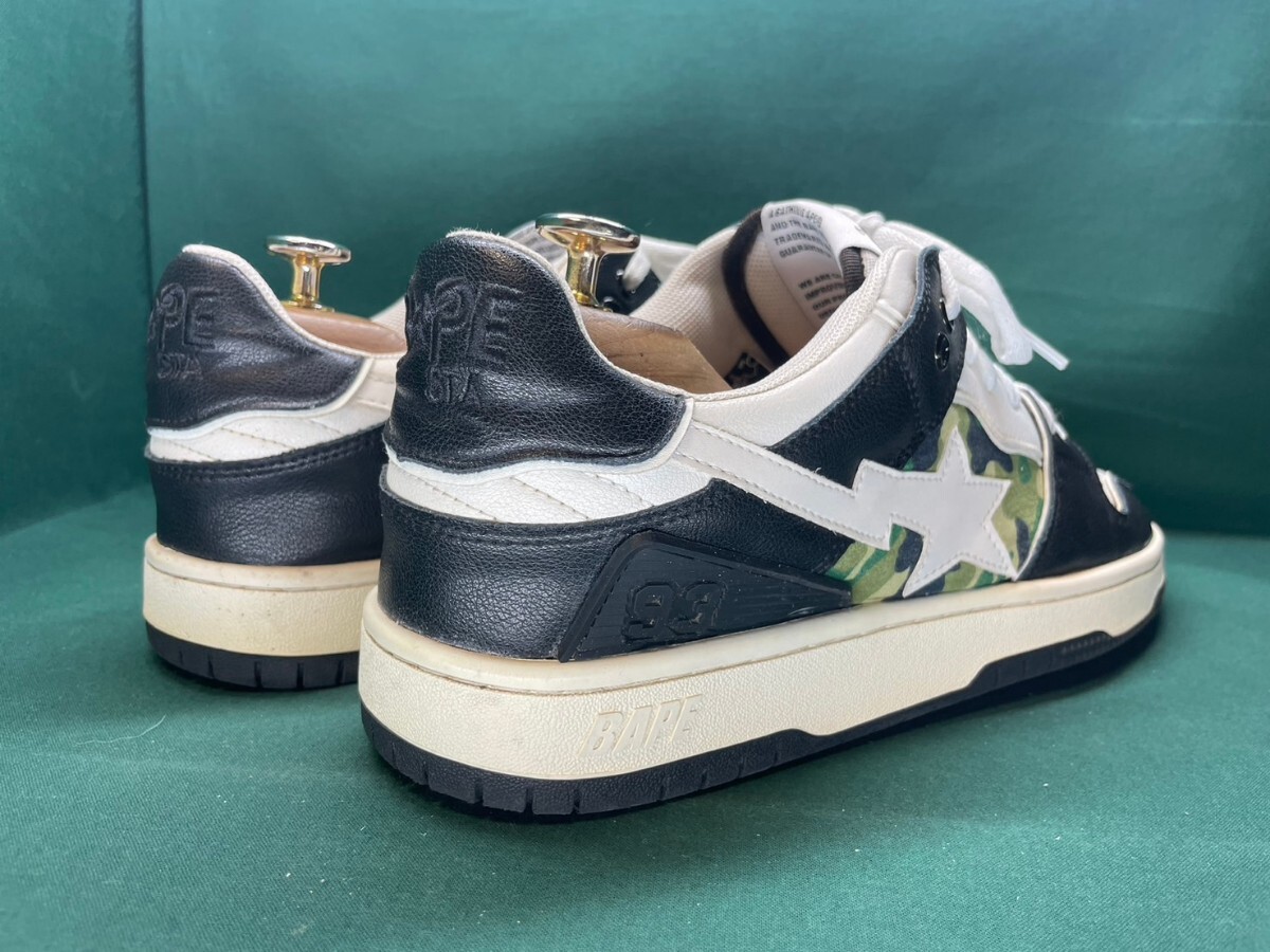 名機降臨！希少ヴィンテージ！アベイシングエイプ【BAPE STA】高級ローカットレザースニーカー！ホワイト×ブラック×迷彩 27cm/US9の画像4