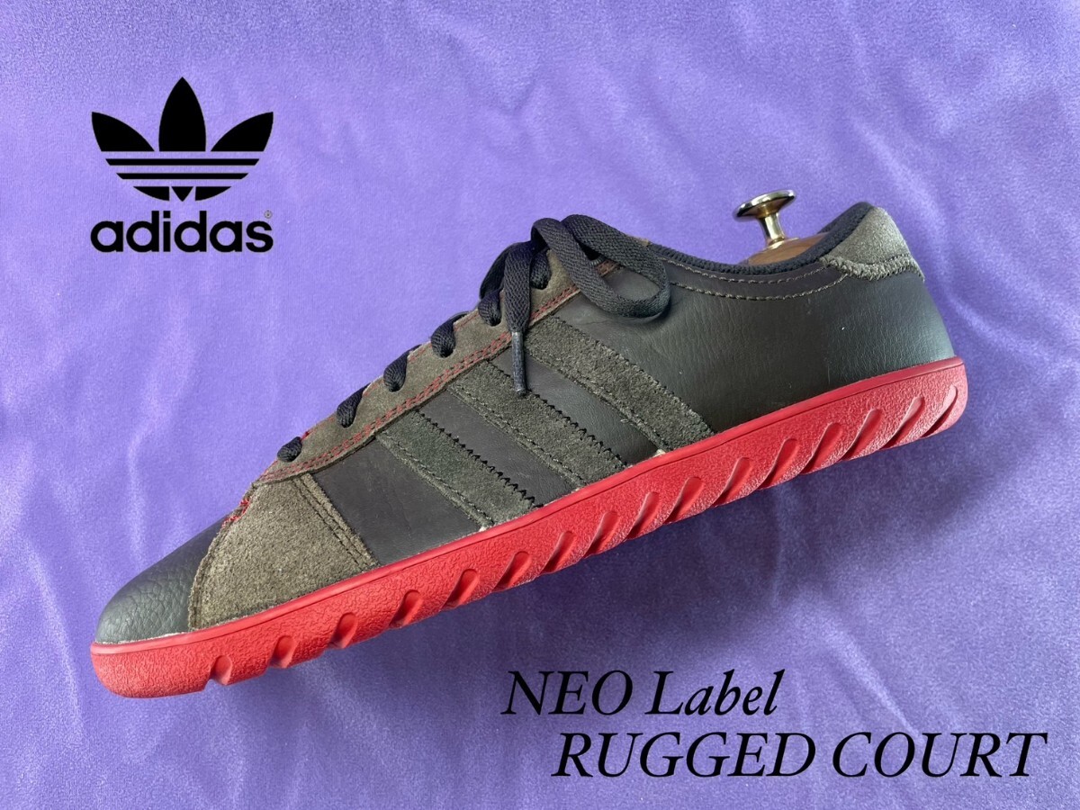 名機降臨！衝撃のコレクション！アディダス【NEO Label/RUGGED COURT】高級レザースニーカー！レッドステッチ！ダークブラウン 27cm/US9の画像1