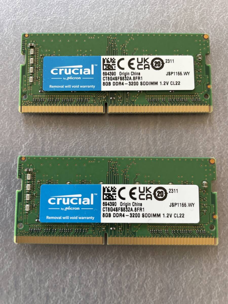 Crucial made Micron chip Note PC for memory 16GB(8GBx2 sheets ) SODIMM DDR4-3200 operation goods!