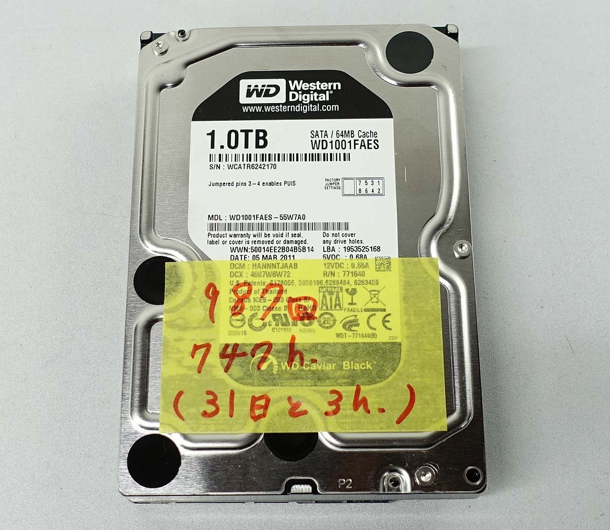 クリックポスト WD WD1001FAES 1TB HDD 3.5インチ SATA データ消去 ハードディスク WESTERN DIGITAL S040106_画像1