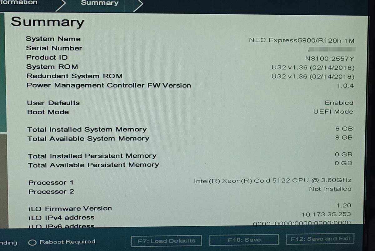 ラックサーバー NEC Express5800/R120h-1M N8100-2557Y/Xeon Gold 5122/メモリ8GB/HDD無/OS無/1U/サーバ S040310の画像7