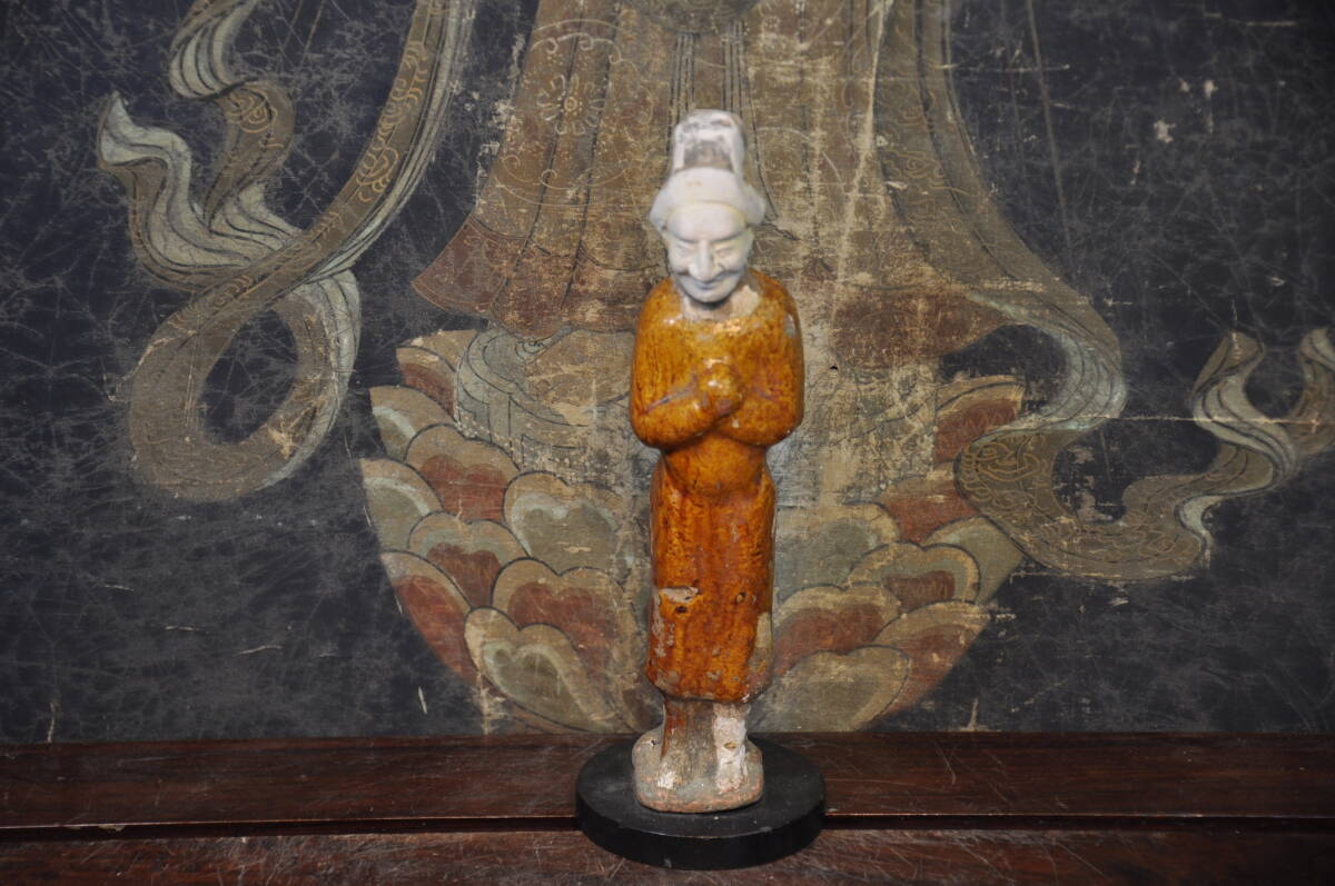唐三彩 胡人仏像 中国美術唐物木箱の画像1