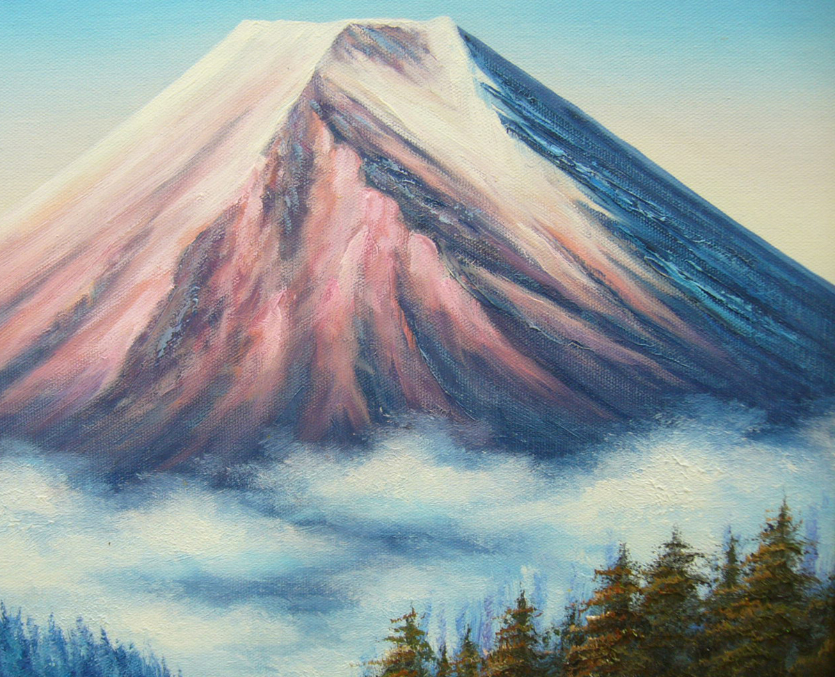 絵画 油絵 作者不詳 肉筆油絵 風景画 富士山 送料無料_画像3