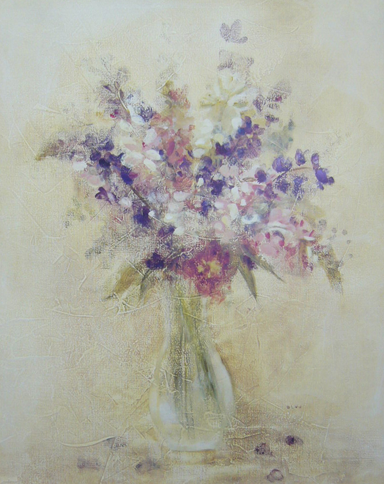絵画 アートポスター クリスタルの花瓶と淡い花達 送料無料