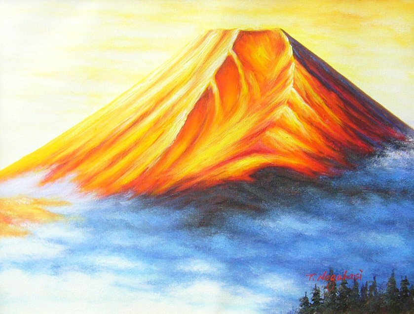 絵画 油絵 作者不詳 肉筆油絵 風景画 富士山 送料無料