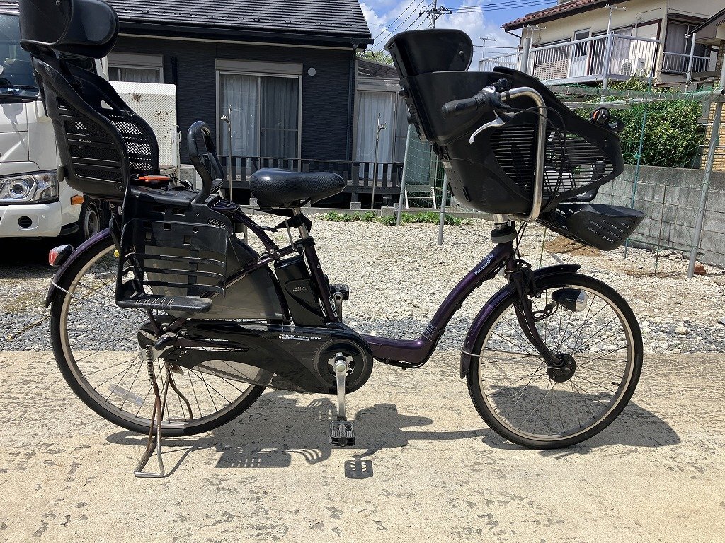 H4 used electric bike 1 jpy outright sales! Panasonic gyuto purple rom and rear (before and after) child seat attaching delivery Area inside is postage 3800 jpy . delivery 