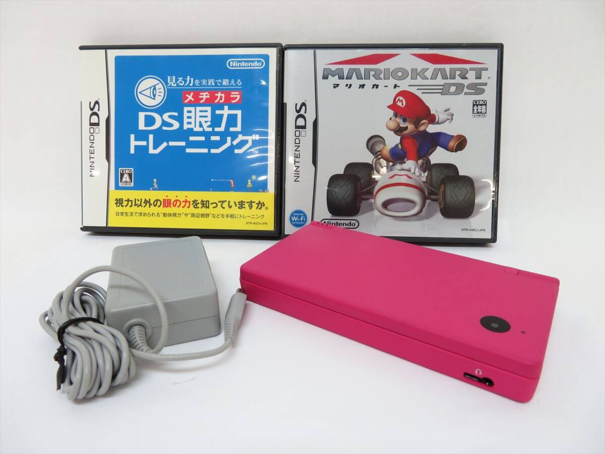 ◆◇【難有品】 Nintendo 任天堂 ニンテンドーDSi TWL-001 ピンク 充電器 マリオカートDS 含む ソフト3本 まとめ 通電確認済◇◆の画像1