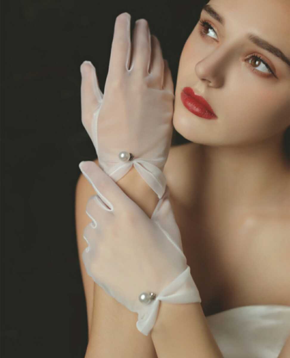  new goods wedding gloves wedding gloves formal white chu-ru& pearl short 