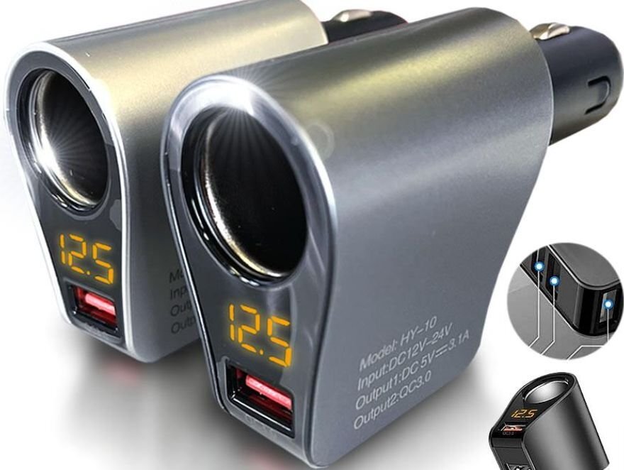 USB カーチャージャー シガーソケット 車載充電器 分配器 QC3.0 80W/5V ライター 3ポート 急速充電 LED付 オート電圧測定 BB0052の画像1