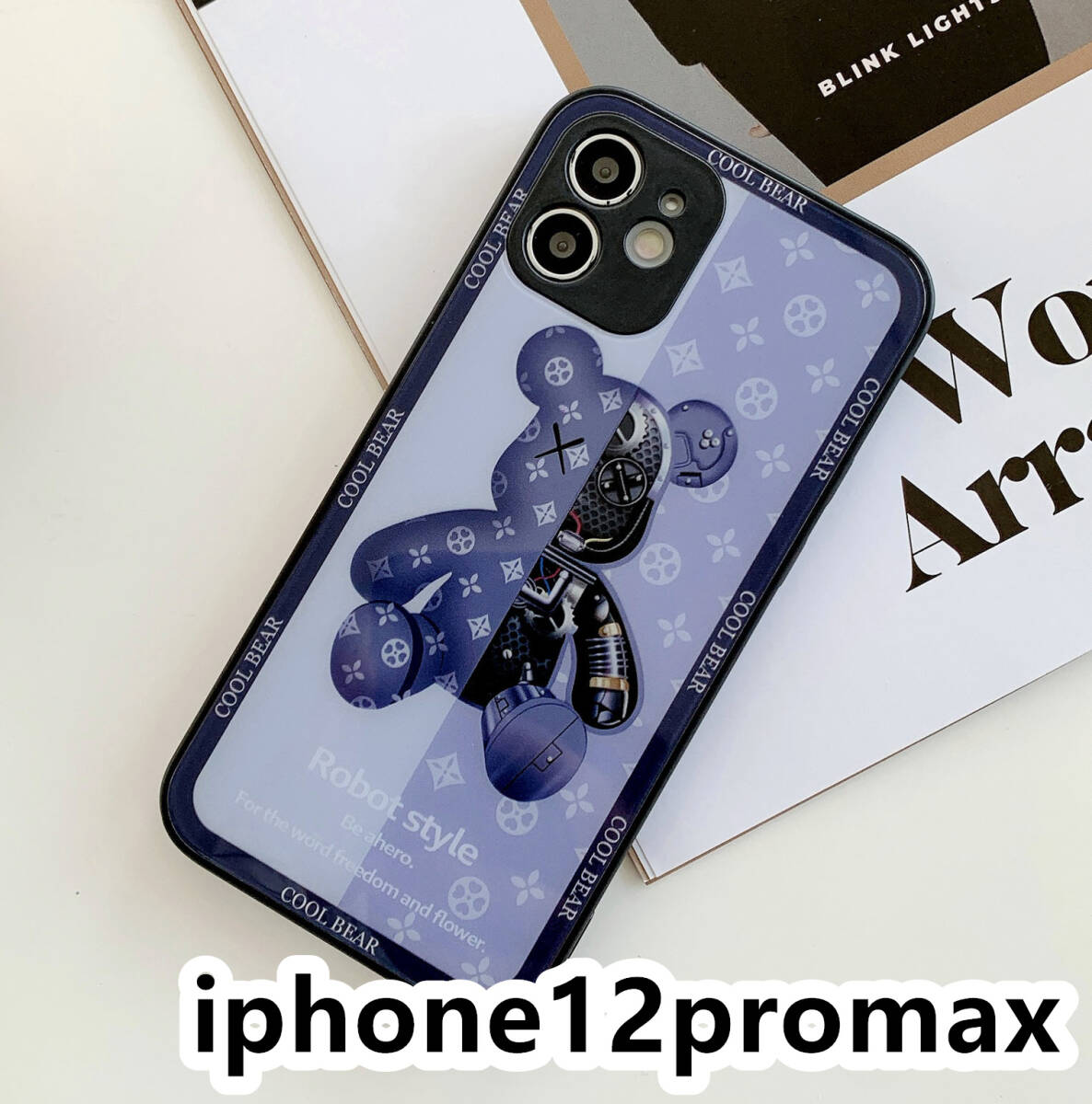 iphone12promaxケース カーバー TPU 可愛い　熊　ガラス　お洒落　軽量 ケース 耐衝撃高品質ブルー306_画像1