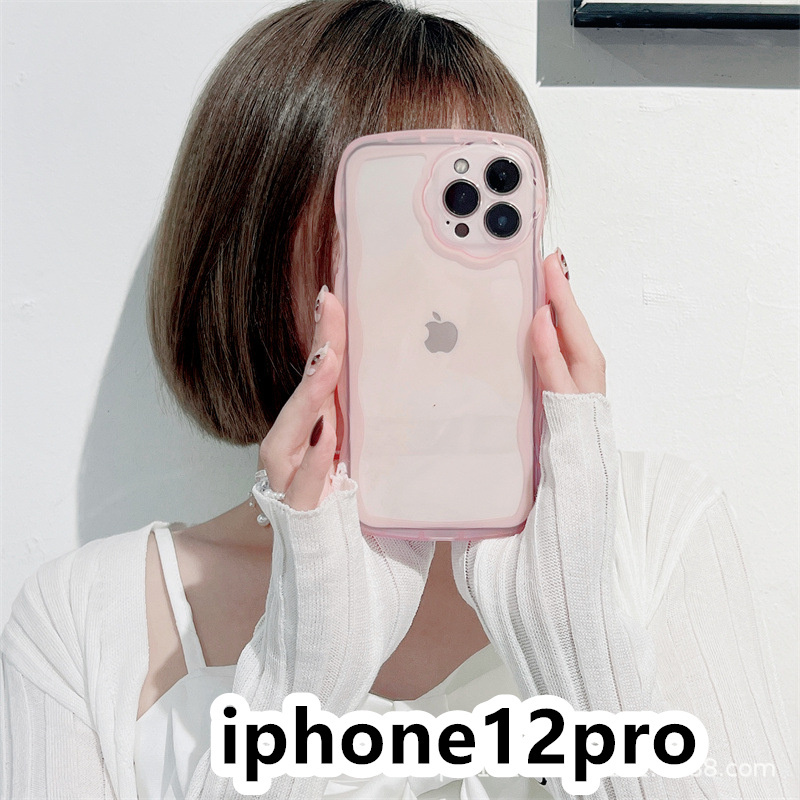 iphone12proケース カーバー TPU 可愛い　透明　波型花　お洒落　軽量 ケース 耐衝撃高品質ピンク477_画像1