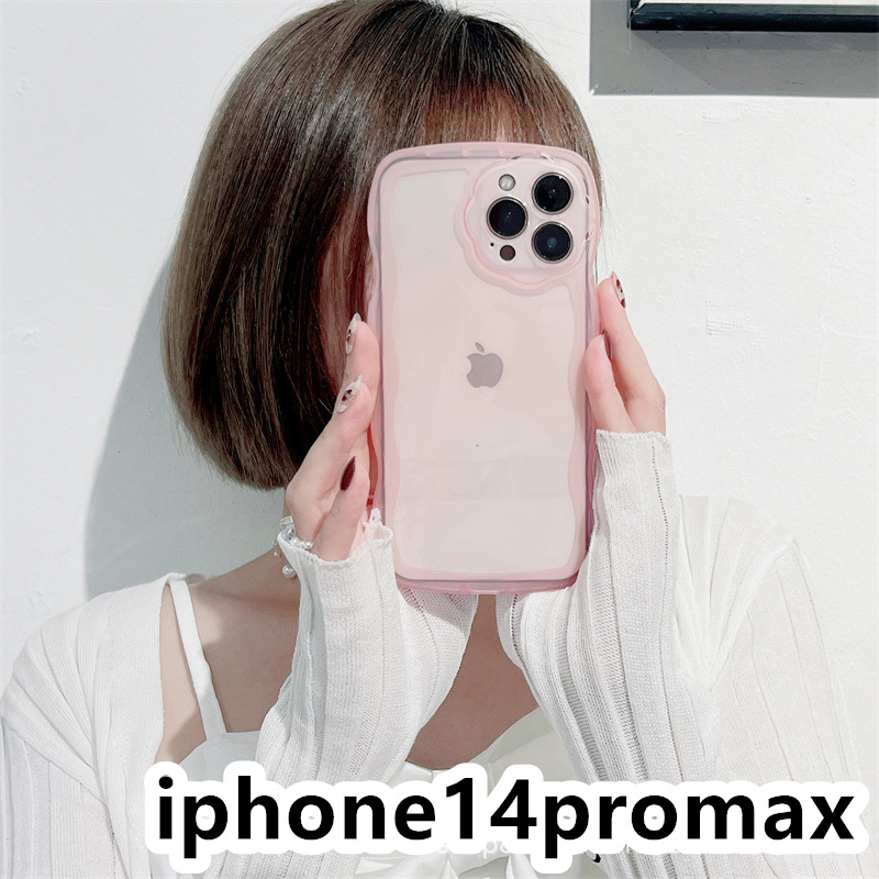 iphone14promaxケース カーバー TPU 可愛い　透明　波型花　お洒落　軽量 ケース 耐衝撃高品質ピンク115_画像1