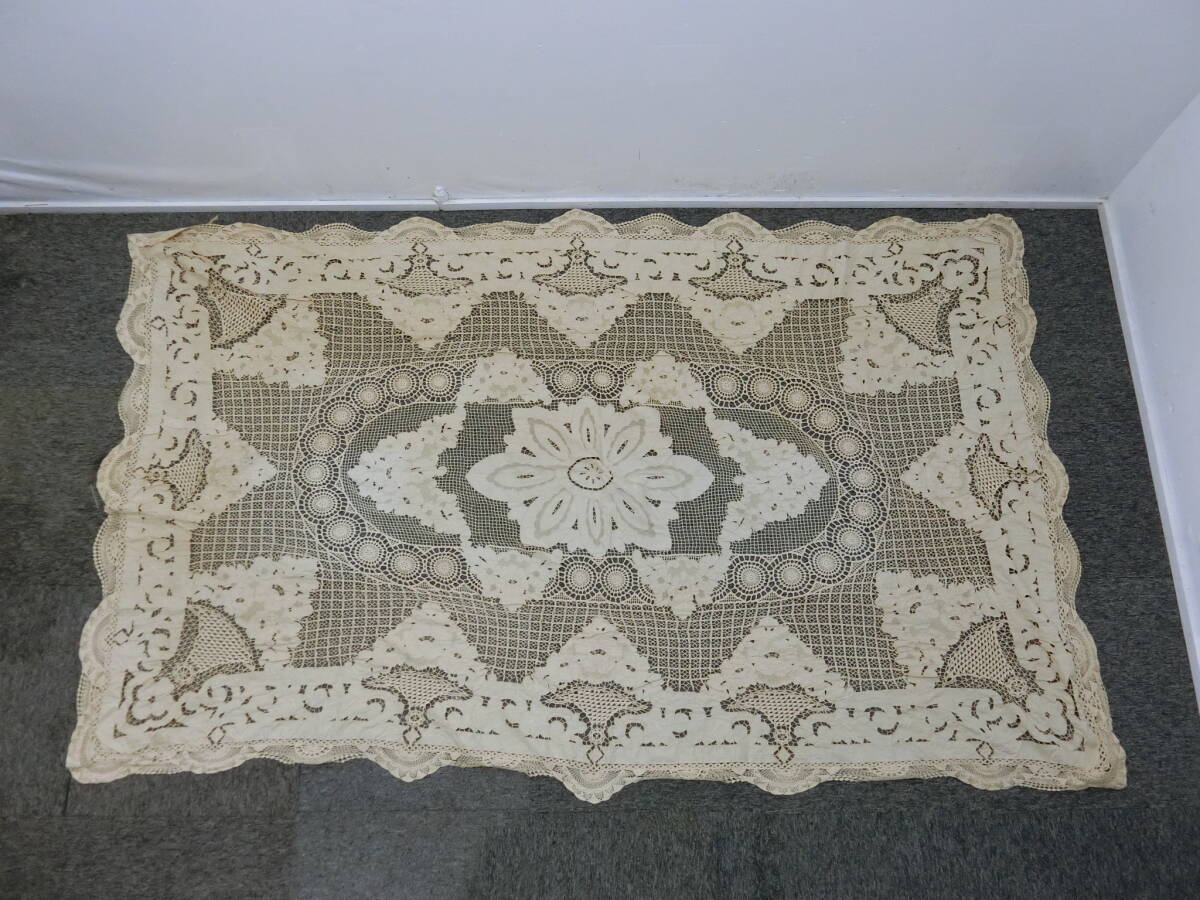 ■得々■ANTIQUE/大判テーブルクロス/綿レース/生成りアンティークレース/クラシック//２３０ｃｍ×１４０ｃｍ/④の画像1