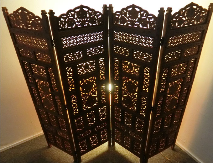 # Tokutoku # India fine art /... carving 4 sheets folding partitioning screen / hand carving sculpture / wooden / folding // Indian rose wood (Indian Rose wood)*si tongue ( purple .)