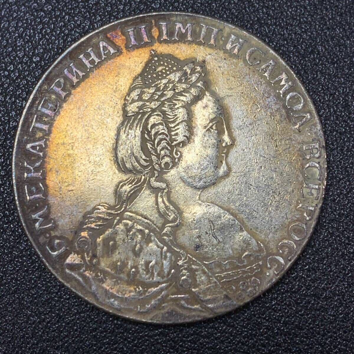 銀貨 古銭 1789年 ロシア帝国 エカチェリーナ 2 世 双頭の鷲 国章 クラウン 大型 コイン 硬貨の画像2