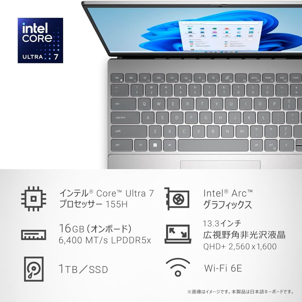 Intel Core Ultra 7 155H 16core 22th LPDDR5x 16GB 1TB M.2 NVMe SSD Wi-Fi 6E 目に優しい Comfort View Plus DELL購入検品済み動作確認済の画像2