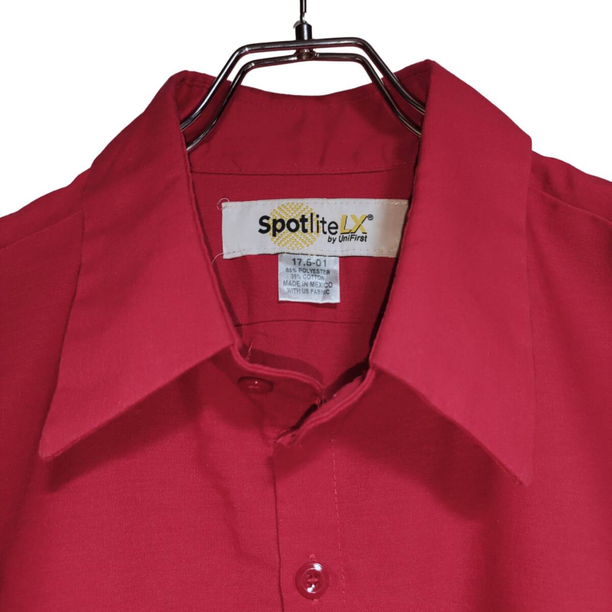 SpotliteLX 半袖ワークシャツ size 17.5 オーバーサイズ レッド ゆうパケットポスト可 胸 ロゴ 刺繍 Coca・Cola 古着 洗濯 プレス済 f17_画像2
