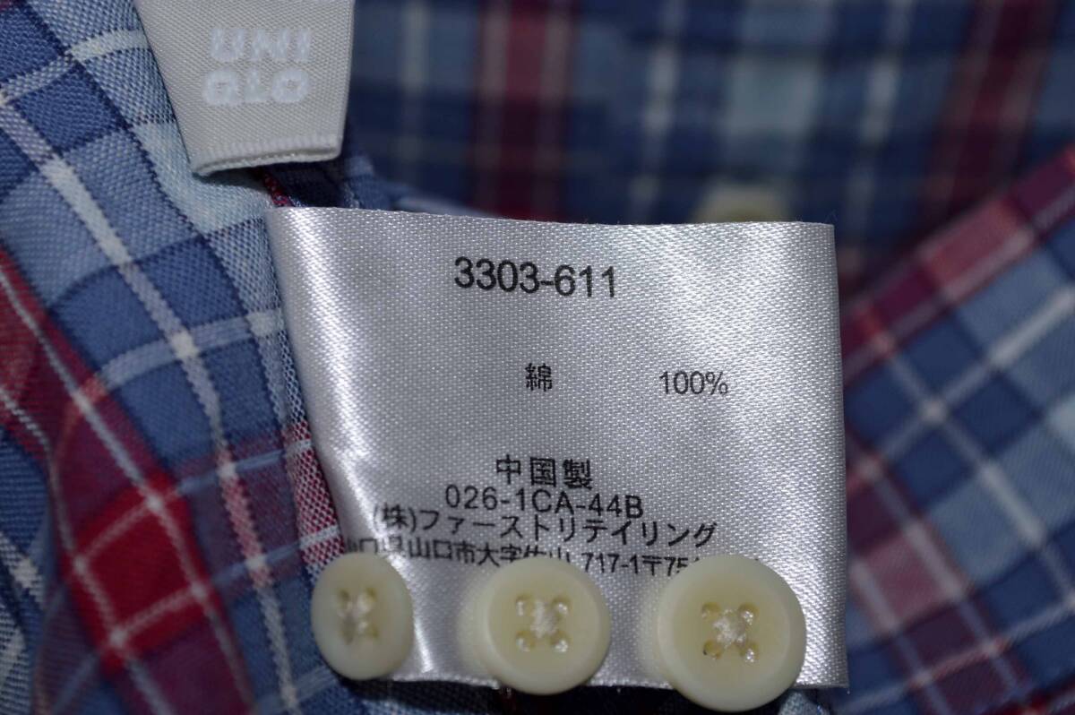 ユニクロ　ＵＮＩＱＬＯ・チェック柄　長袖ボタンダウンシャツ　サイズ：Ｍ（中古美品）_画像4