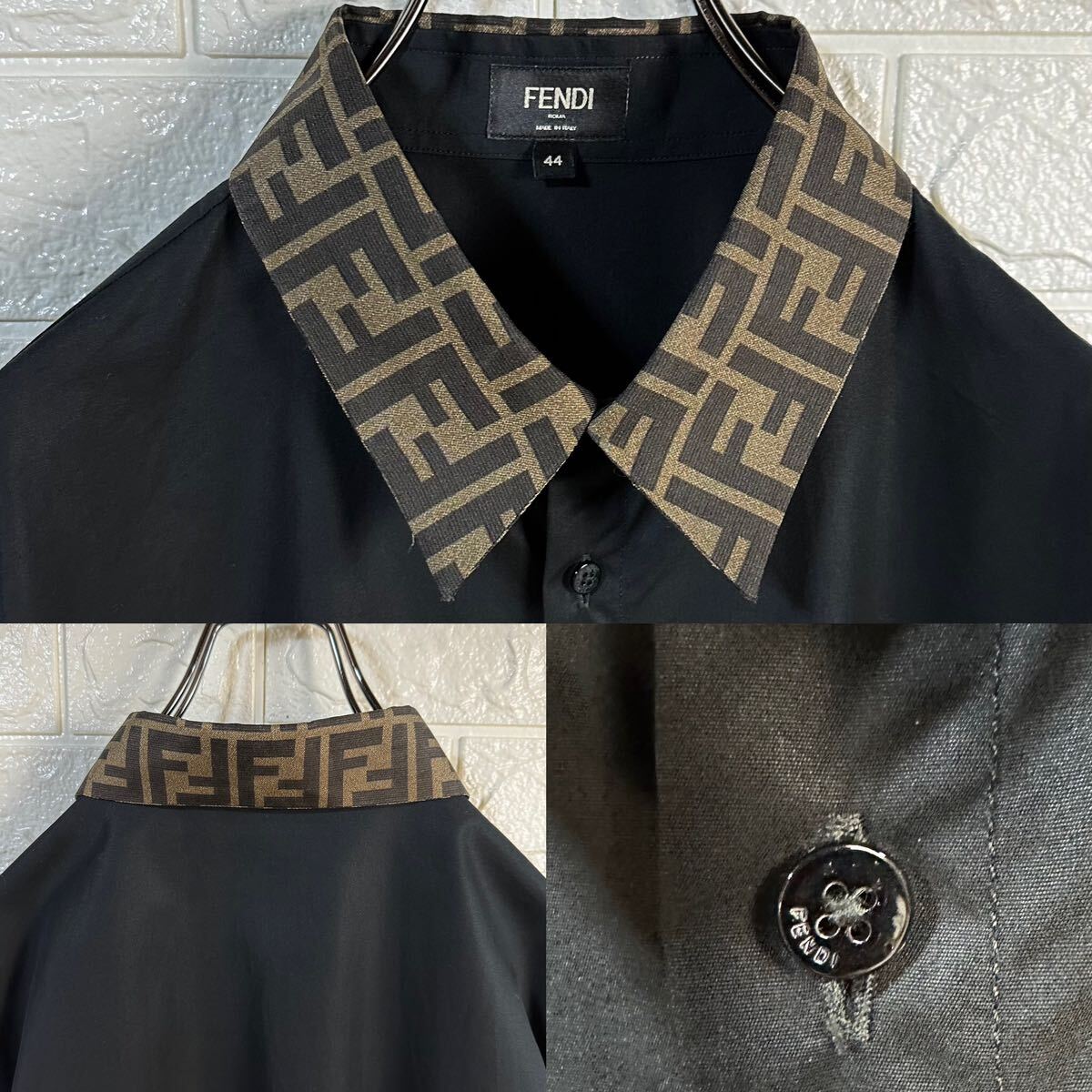 FENDI フェンディ 襟 切り替え シルク ズッカ柄 長袖 コットン FENDI フェンディ 襟 切り替え シルク ズッカ柄 長袖 コットン