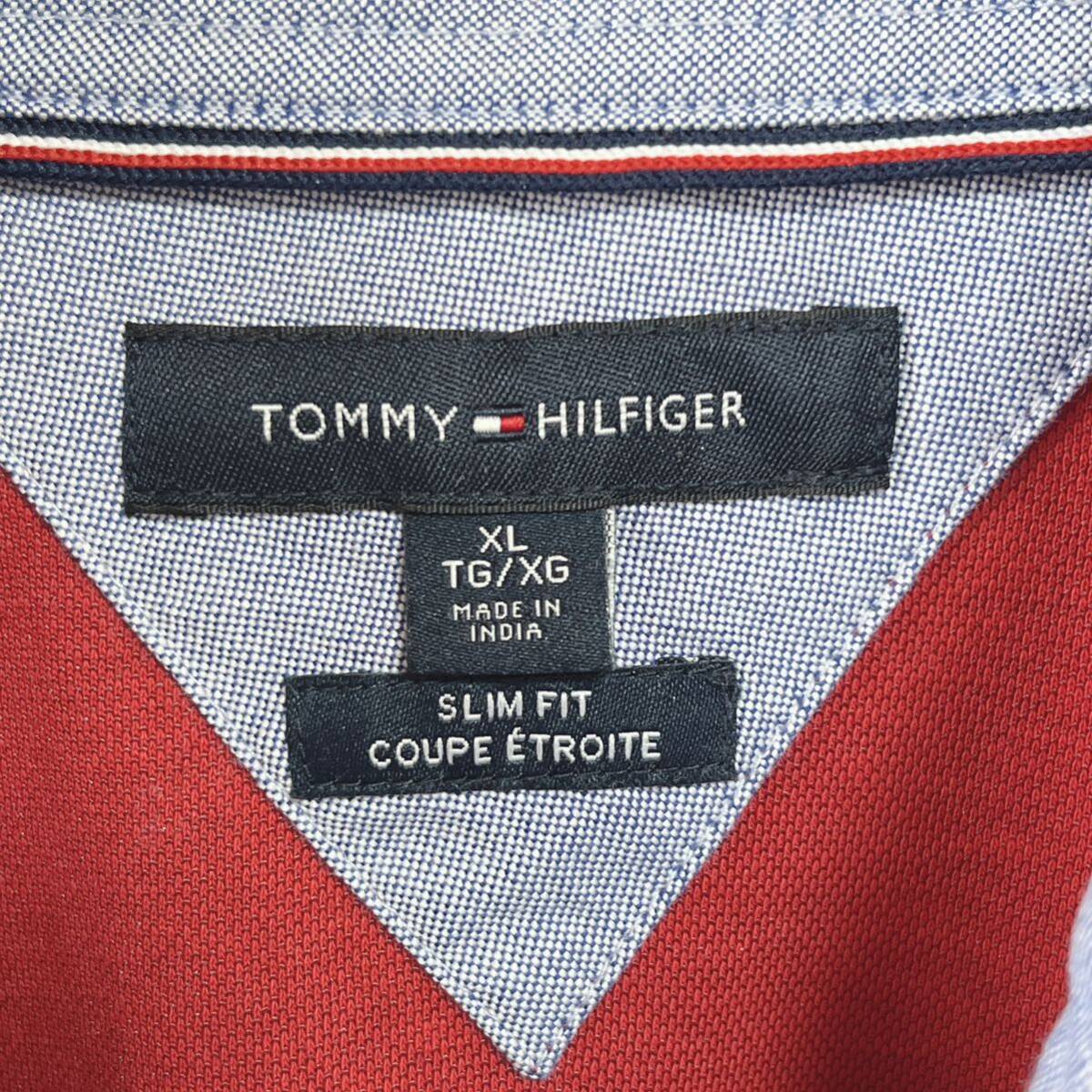 TOMMY HILFIGER トミーヒルフィガー　長袖ポロシャツ ラガーシャツ ボーダー文字ロゴ　スリムフィット　サイズXL_画像5