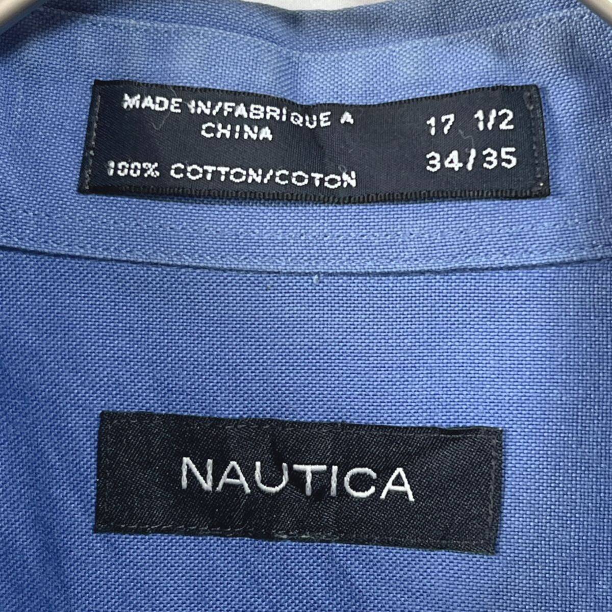 NAUTICAノーティカ　ボタンダウン 長袖シャツ シンプル無地　ワンポイントロゴ刺繍　サイズ17 1/2-34/35 ゆったりビッグシルエット_画像5