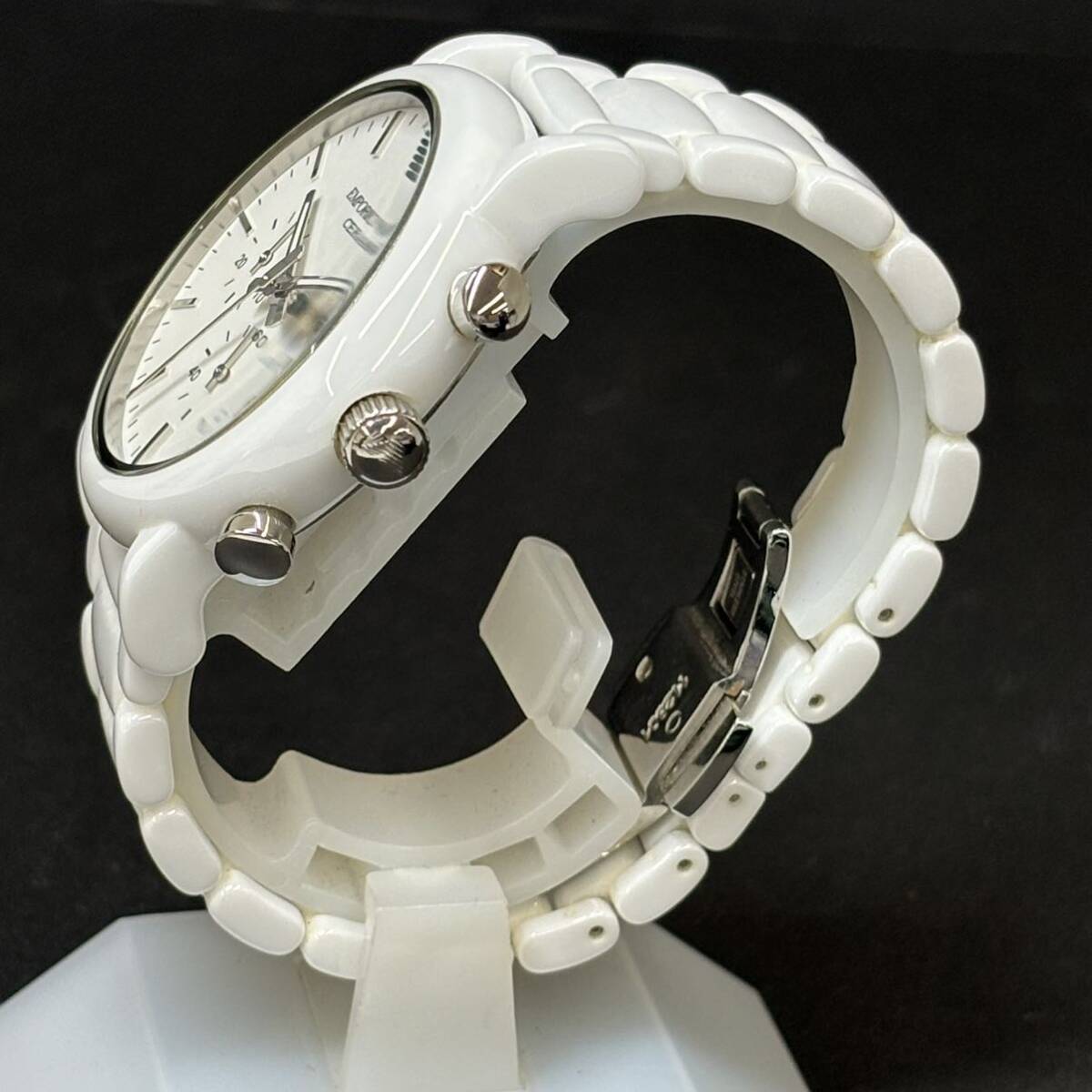 24C070 エンポリオアルマーニ EMPORIO ARMANI セラミック AR-1499 クオーツ クロノグラフ メンズ腕時計 白文字盤 1円～の画像2