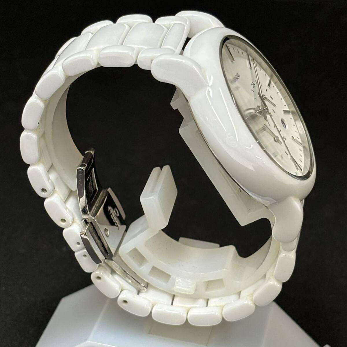 24C070 エンポリオアルマーニ EMPORIO ARMANI セラミック AR-1499 クオーツ クロノグラフ メンズ腕時計 白文字盤 1円～の画像3