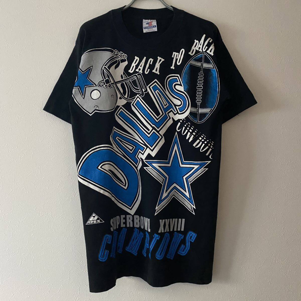 レア 古着 90s Dallas Cowboys SuperBowl 28th Champions Tee Black L ダラス カウボーイズ Tシャツ band rap NFL スーパーボウル 古着_画像5