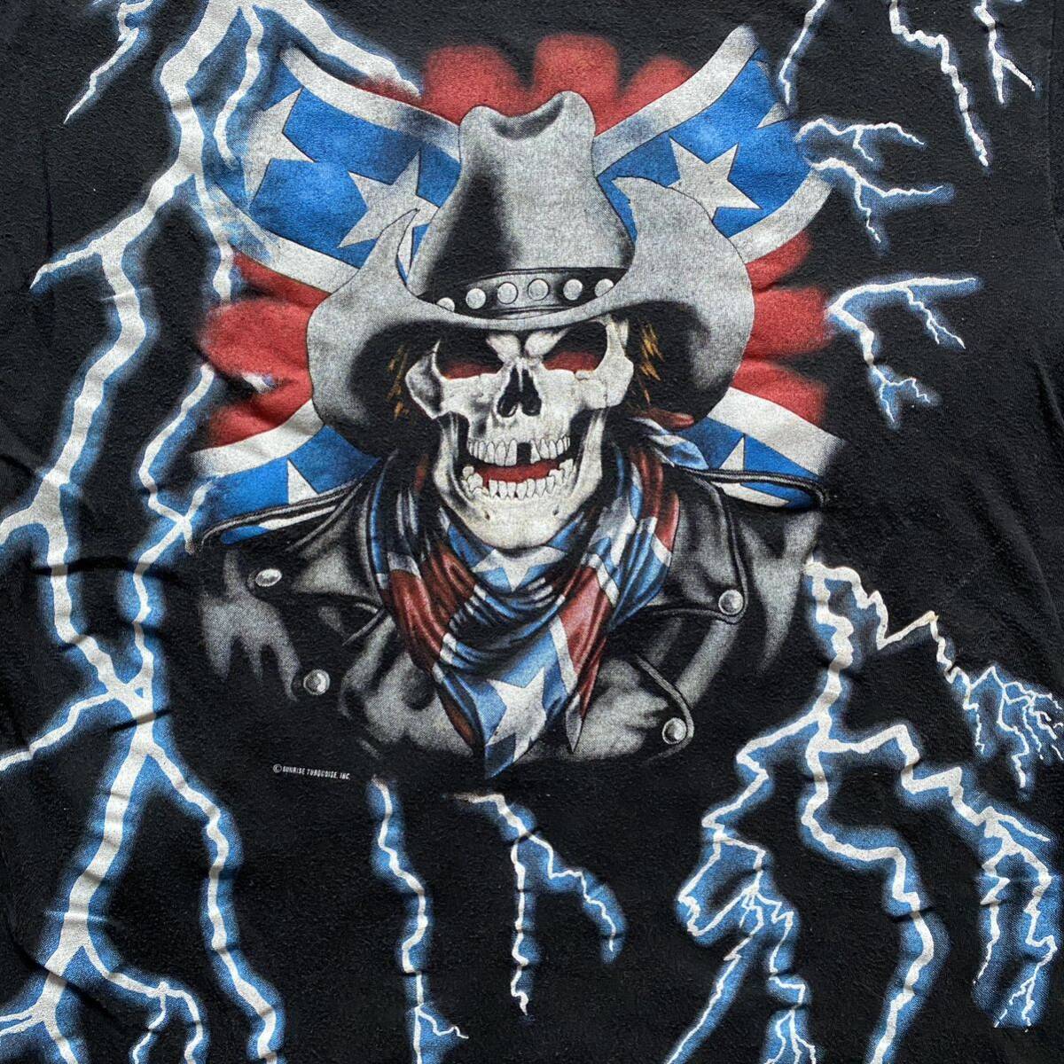 レア Travis Scott 着用 90s American Thunder Rebel Skull Tee XL Band Rap USA Tシャツ トラビススコット アメリカン サンダー スカル_画像3