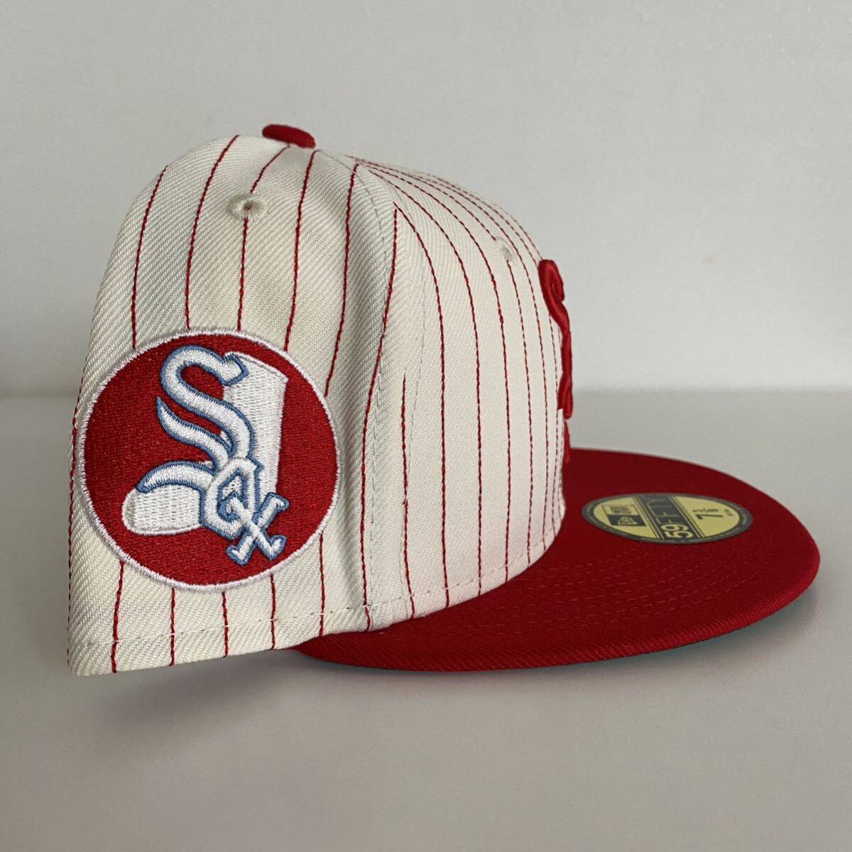 新品 New Era ツバ裏グリーン White Sox Retro Pinstripe Cap 7 3/8 58.7cm ニューエラ ホワイトソックス ピンストライプ キャップ レッド