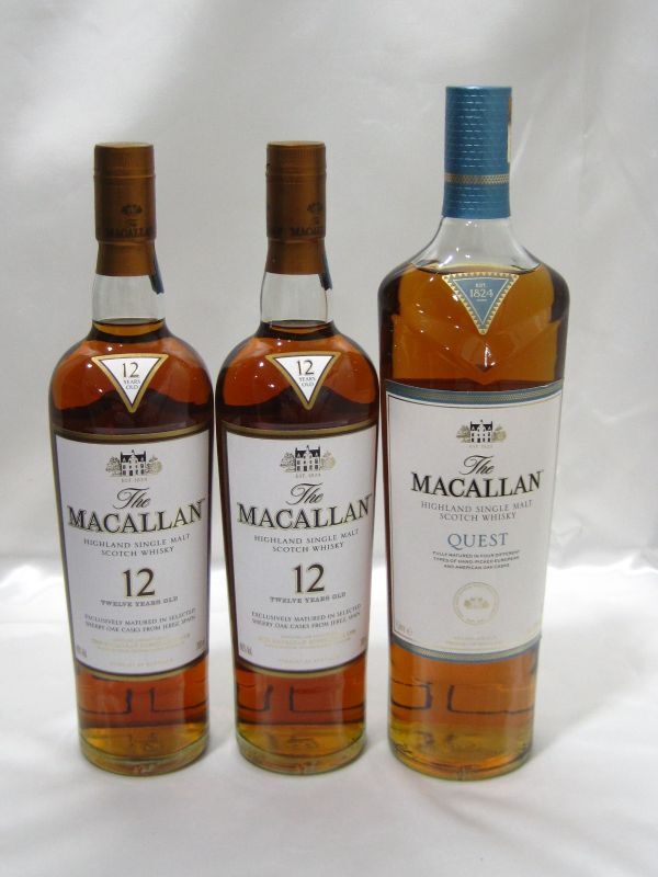 S2-046▼古酒 THE MACALLAN マッカラン まとめて 計3本 QUEST 1L ×1 / 12年 700ml ×2 ウイスキー_画像2