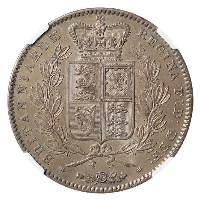 イギリス ヴィクトリア クラウン銀貨 1845 ヤングヘッド NGC AU58の画像2