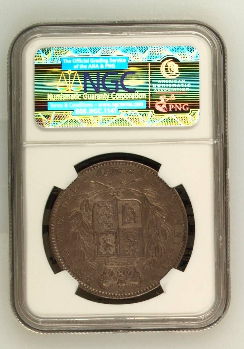 イギリス ヴィクトリア クラウン銀貨 1845 ヤングヘッド NGC AU58の画像4