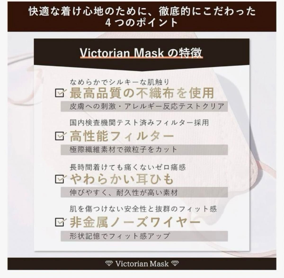 不織布マスク　3D立体マスク　ヴィクトリアン【30枚】4層　ベージュ　高品質不織布