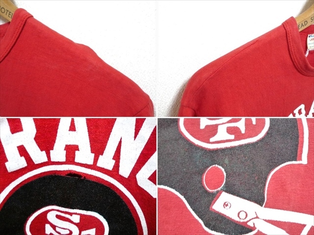 80’s ビンテージ champion チャンピオン 100％コットン SAN FRANCISO 49ers Tシャツ フットボール NFLチーム 赤 USA製 半袖 L 男女兼古着_画像6