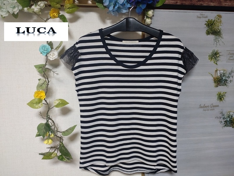 美品 LUCA(ルカ)美デザイン春 夏 秋 カットソーフリーサイズ 日本製 リヨセル 綿 柔らか 半袖 ボーダー ラメ トップス LADY LUCK LUCA_状態の良い、カットソーです。