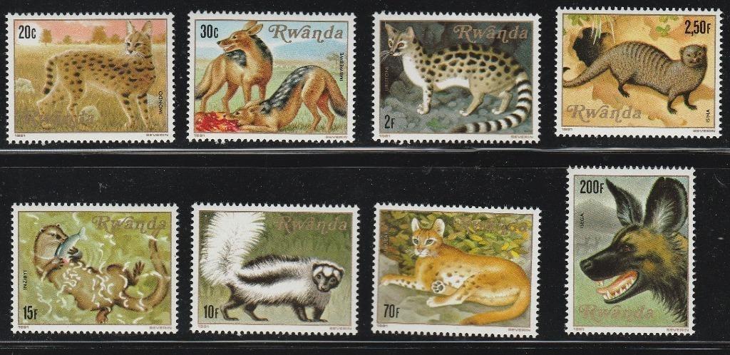 （ルワンダ）1981年肉食動物8種完、スコット評価14.75ドル（海外より発送、説明欄参照）の画像1