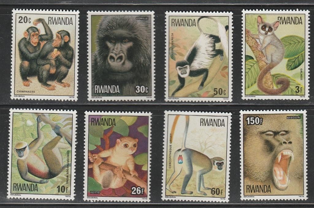 （ルワンダ）1978年猿８種完、スコット評価15.15ドル（海外より発送、説明欄参照）の画像1