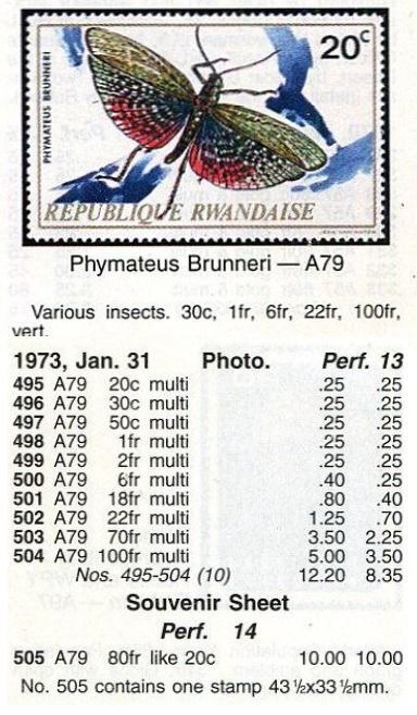 （ルワンダ）1973年昆虫完セット、スコット評価22.2ドル（海外より発送、説明欄参照）_画像3