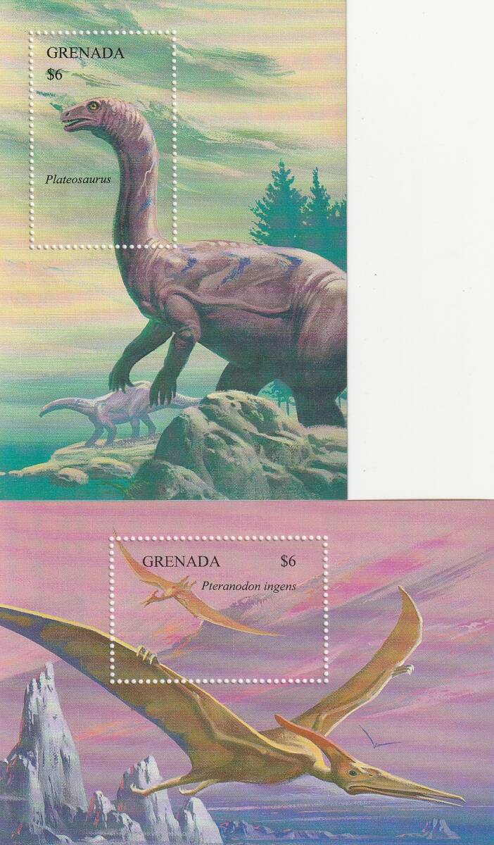 （グレナダ）1994年恐竜小型シート2種、スコット評価10.5ドル（海外より発送、説明欄参照）の画像1